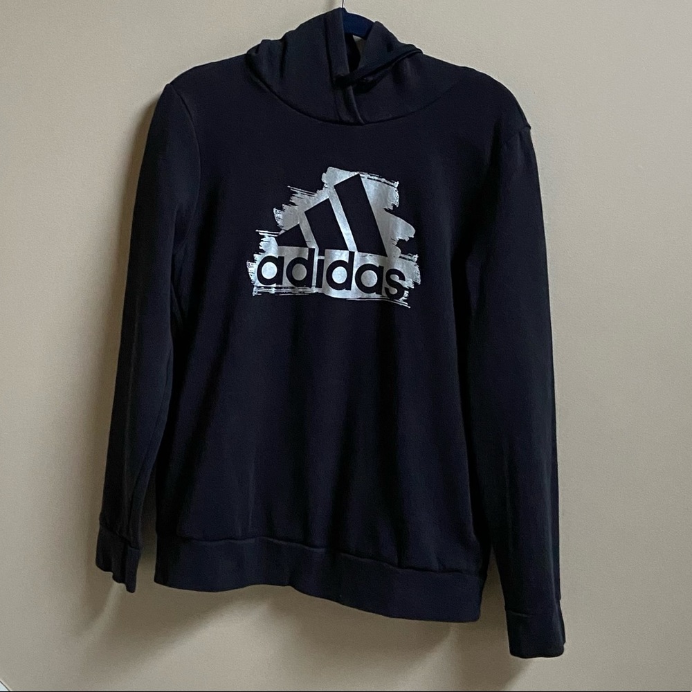 ADIDAS PULLOVER HOODIE SWEATSHIRT/KIDS/BLACK/L-US/16-18UK/USED